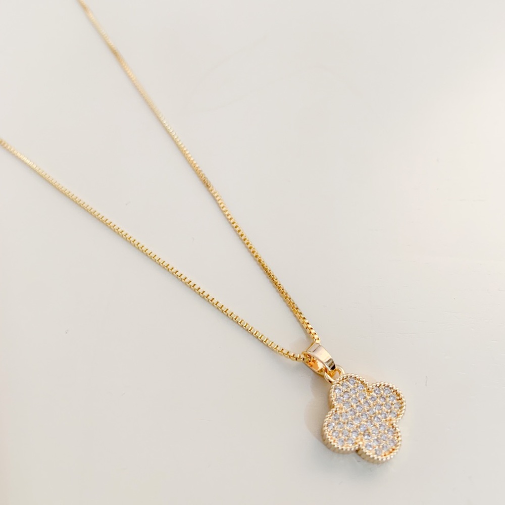 Micro Pave Clover Necklace | 14k Gold Filled - Picture 3 of 8